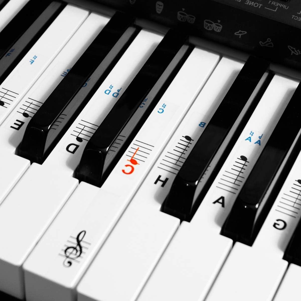 Piano Toets Stickers - Keyboard Noten - Muziek Leren - Voor 49-88 Toetsen - 52 Stuks - Transparant