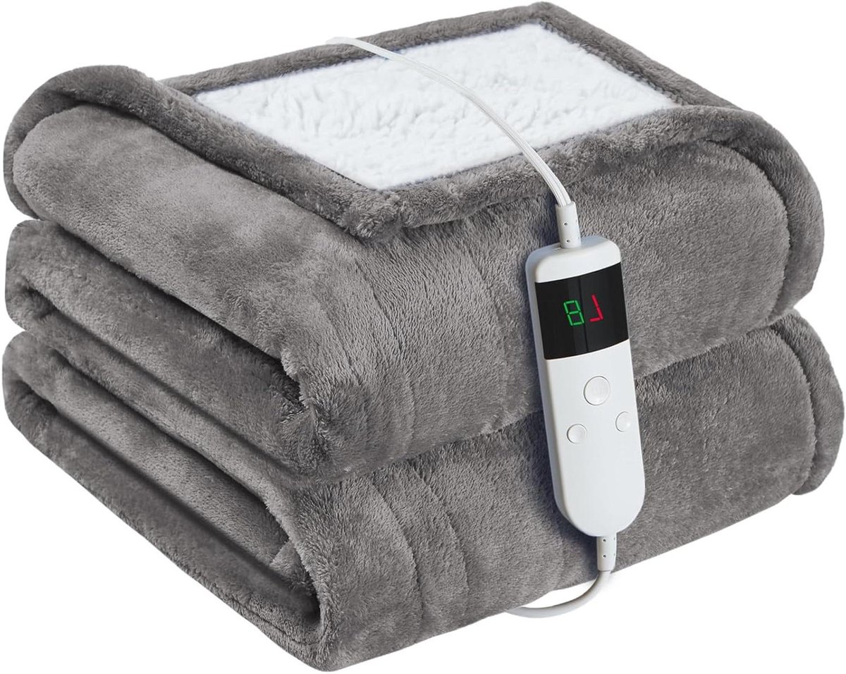 Elektrische Deken - Verwarmingsdeken - Lekker opwarmen - 10 Warmtestanden - 150 x 180 cm - Lichtgrijs