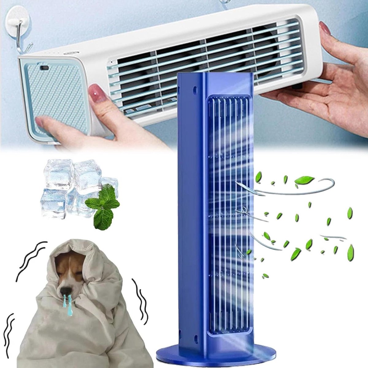 Draagbare Airco - Luchtkoeler Ventilator - Persoonlijke Koeling - Stille Werking Lange Batterijduur - Compact Ontwerp - Blauw