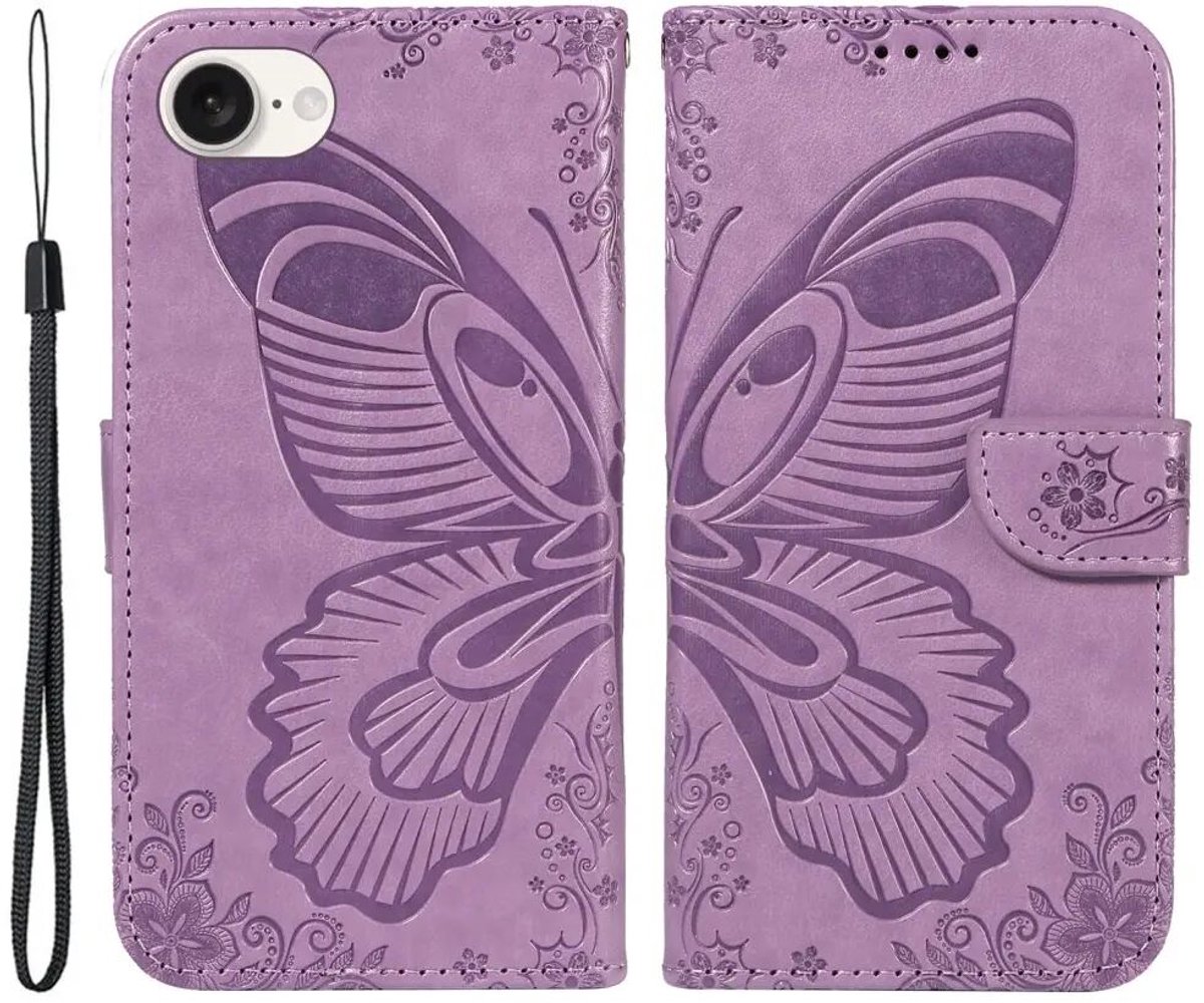 Hoesje Geschikt voor Apple iPhone 17e / 16e | Wallet Vlinder Book Case Kunstleer | Portemonnee | Standaard | Paars