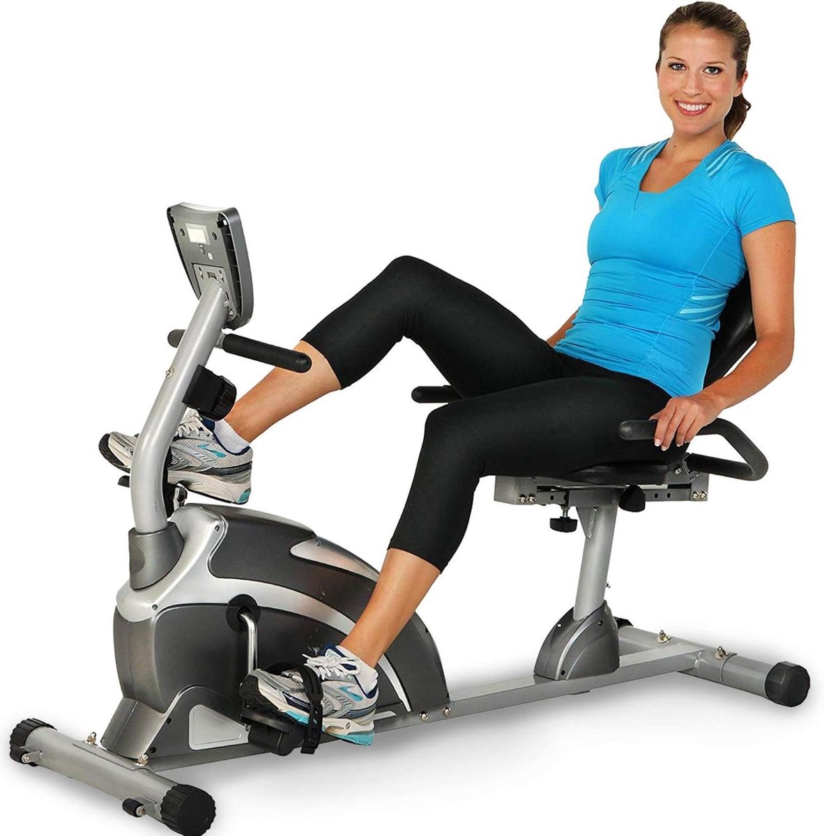 Ligfiets Hometrainer - Hometrainer Binnen - Cardio Training - Extra Hoog Gewicht - Tot 2.01m - Lichtgrijs