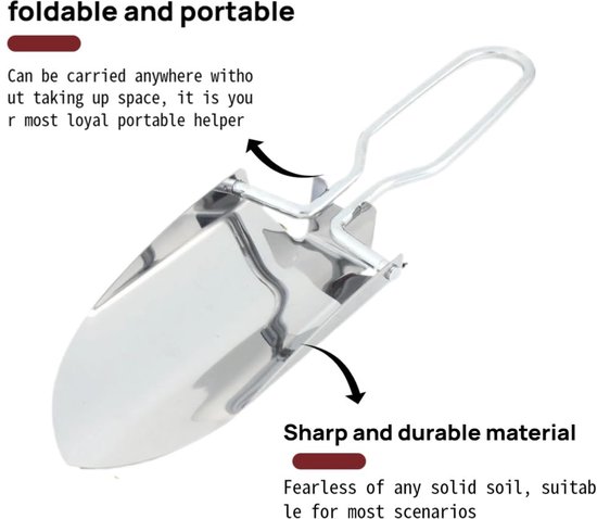 1 stuk - Opvouwbare schep - Roestvrijstalen schep - Mini lichtgewicht campingschep - Inclusief opbergtas van Oxford-stof - Geschikt voor tuinieren, wandelen, strand, graafwerkzaamheden in de buitenlucht (zilver) — afbeelding 5