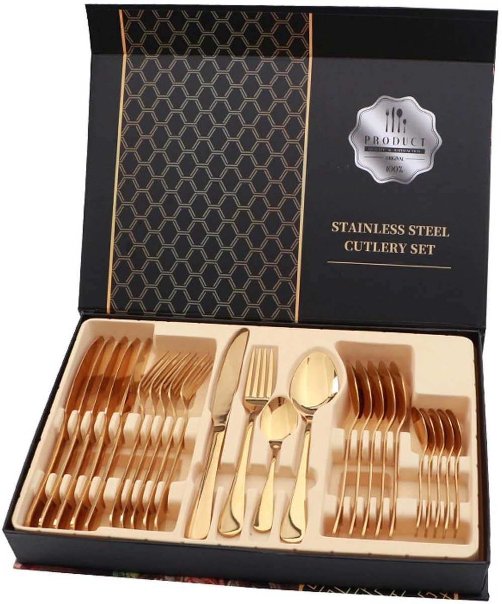 Inovra- Bestekset 24 delig - Roestvrij Staal - Spiegelafwerking - Steakvork/Lepelset - Elegant - Comfortabele Grip - Eetgerei