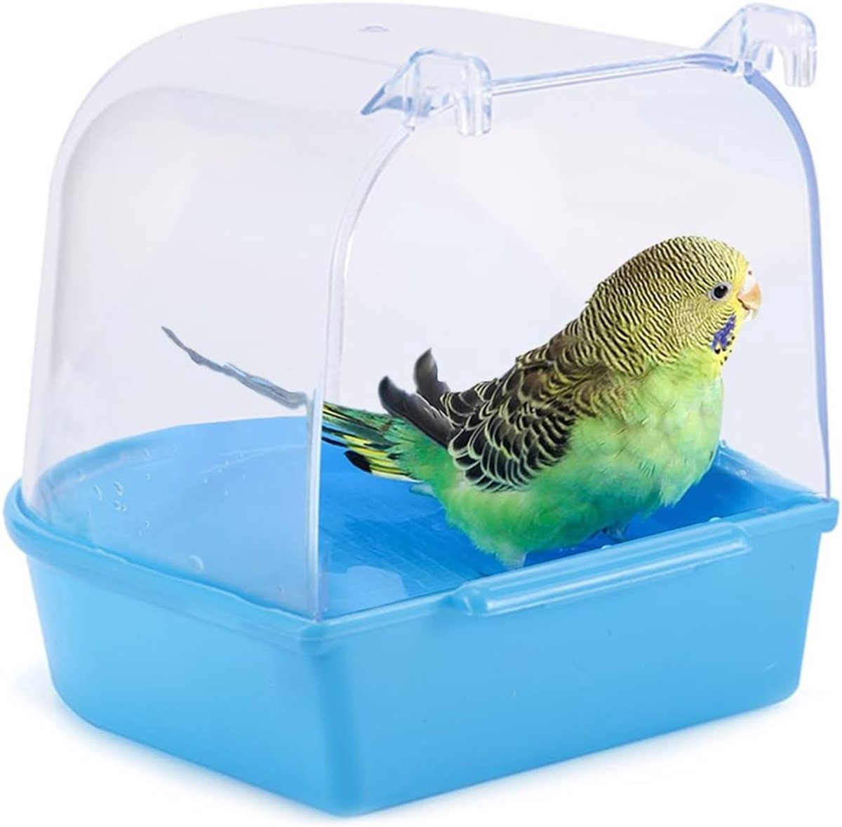 Plastic Vogelbad voor Papegaaien en Kleine Vogels - Badaccessoires voor Vogelkooien en Katten, 13x13x13.5 cm, Blauw
