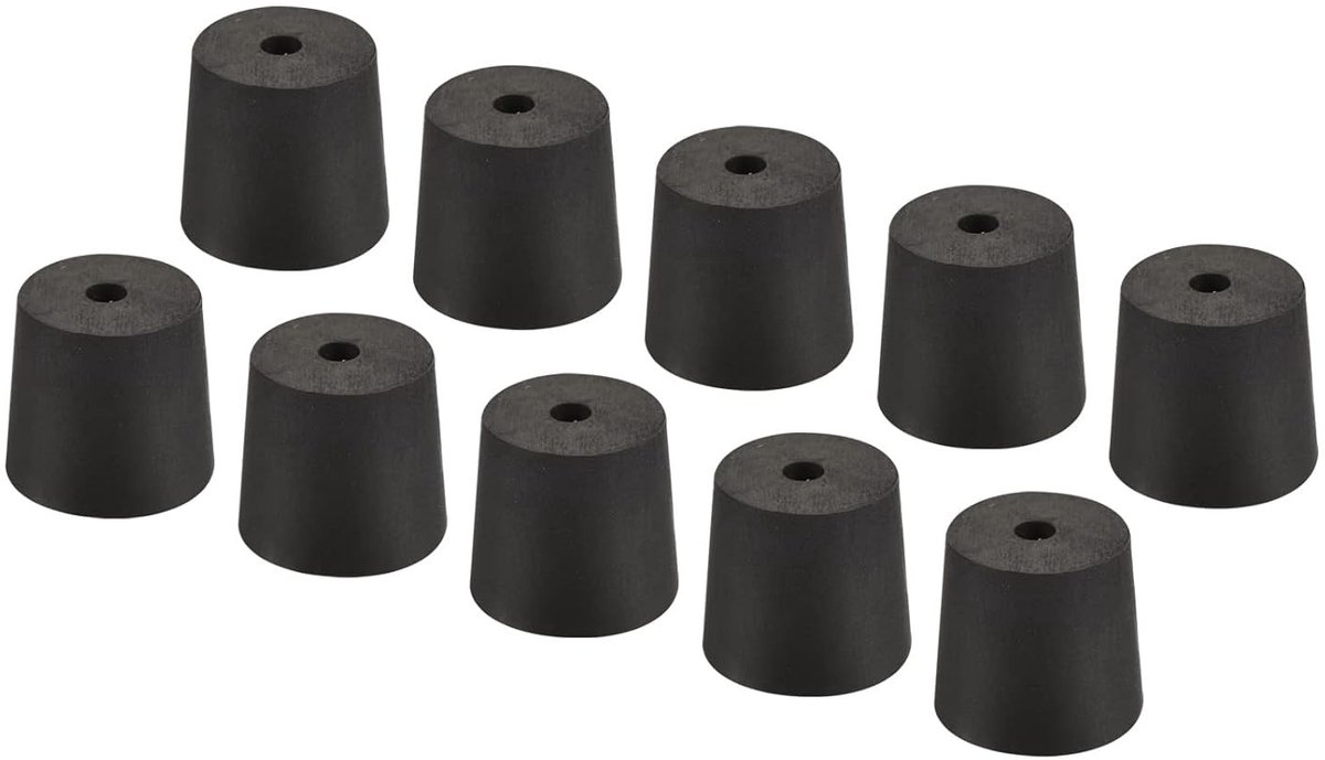 Set van 10 Conische Rubber Stoppen met Gat, Temperatuurbestendig en Ideaal voor Laboratoria en Industrie (Zwart, 23 tot 27 mm)