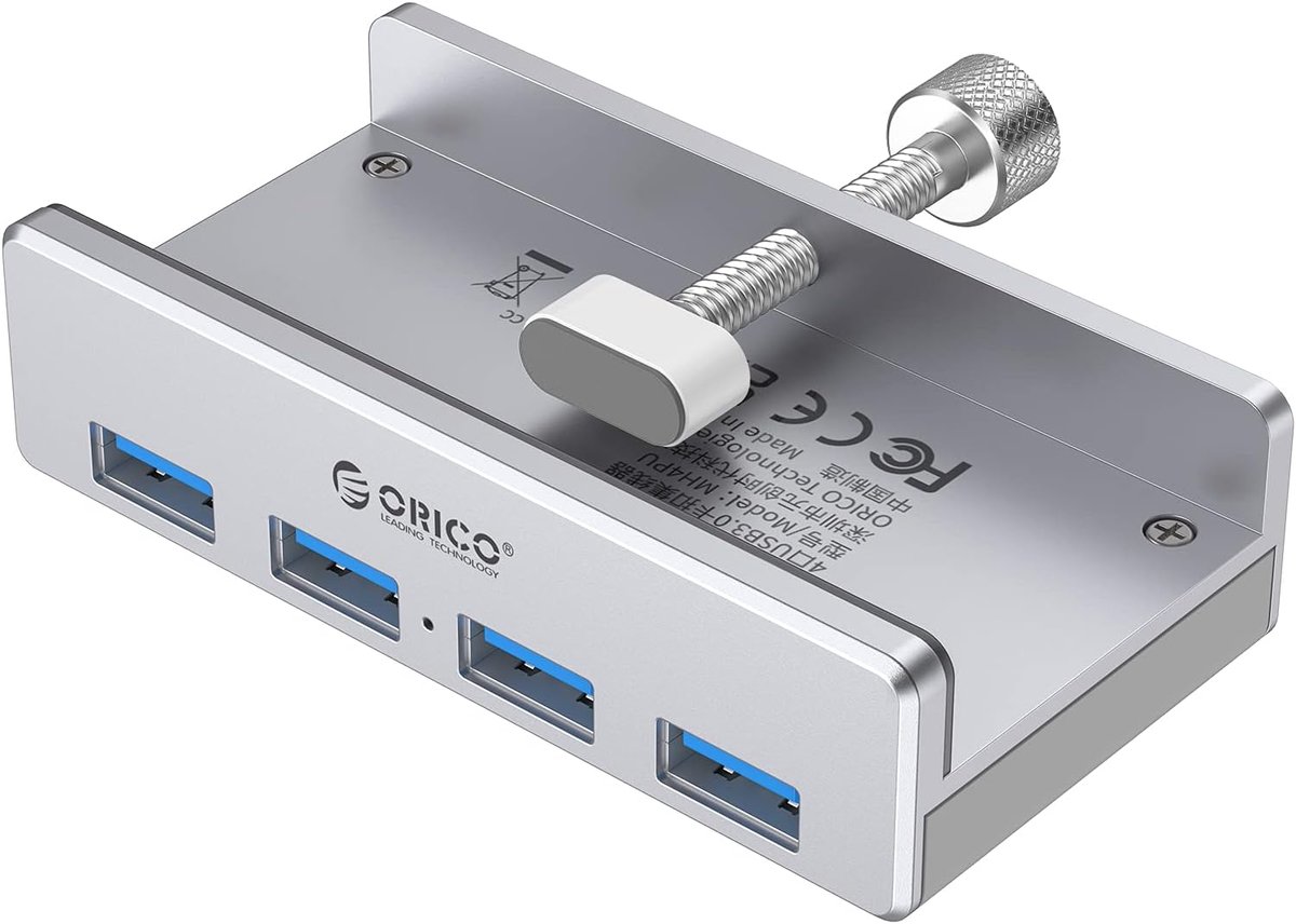 Thijox - 4-poorts USB 3.0 Hub Aluminium Clip, 5 Gbps Super Speed, Mini Datahub met 150 cm Kabel (Zwart) voor Monitoren en Bureaus - Ideaal voor Thuis