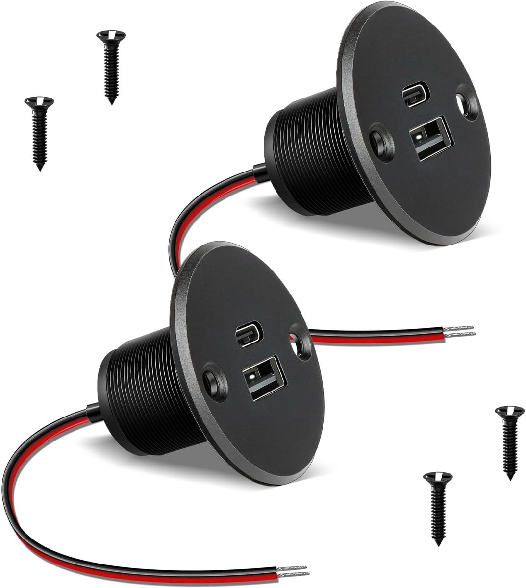 Thijox - USB Autolader 12V Dubbelsocket voor Auto, Boot, Caravan - 4.8A 24W Aluminium Inbouw, PD3.0 & QC3.0 Oplader met Groot Paneel voor Camping en B