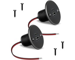 Thijox - USB Autolader 12V Dubbelsocket voor Auto, Boot, Caravan - 4.8A 24W Aluminium Inbouw, PD3.0 & QC3.0 Oplader met Groot Paneel voor Camping en B