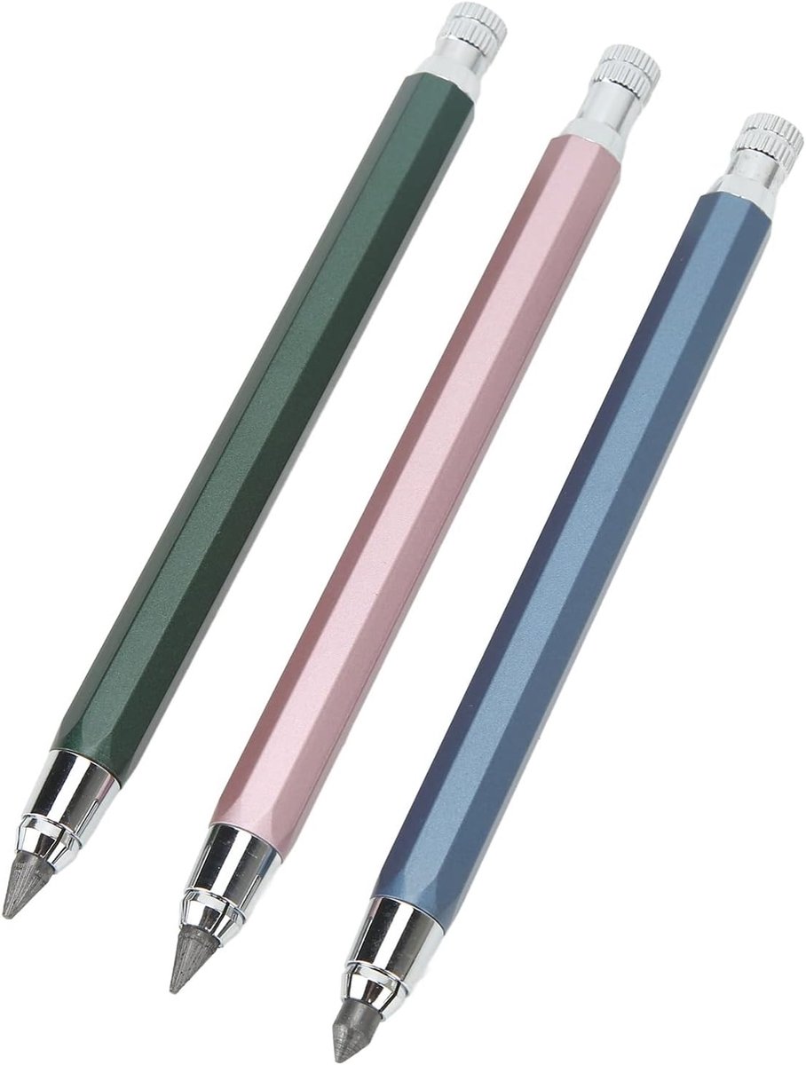 Thijox - 3-delige Mechanische Timmermanspotloodset - 5,6 Mm Grafietpotloden met Puntenslijper - Comfortabel in Gebruik - Blauw Roze Groen voor Timmerw