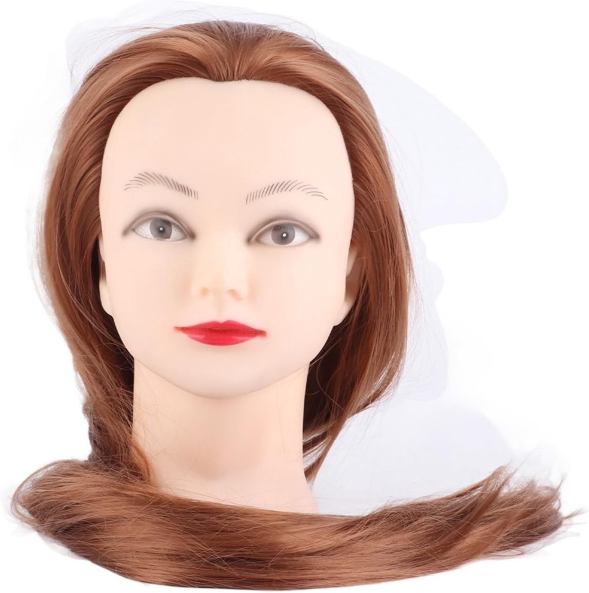 Realistische Mannequin Hoofd met Echte Haar voor Cosmetologie en Haarkapster Oefeningen - 11 Inch Gouden Bruin Haar, Inclusief Klemhouder voor Haarstyling en Praktijkdoeleinden