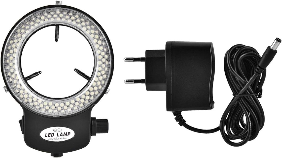 Thijox - LED-ringlamp voor cameramicroscoop - Verstelbaar LED-ringlicht van kunststof met voedingsadapter - Zwart Europese standaard 220V