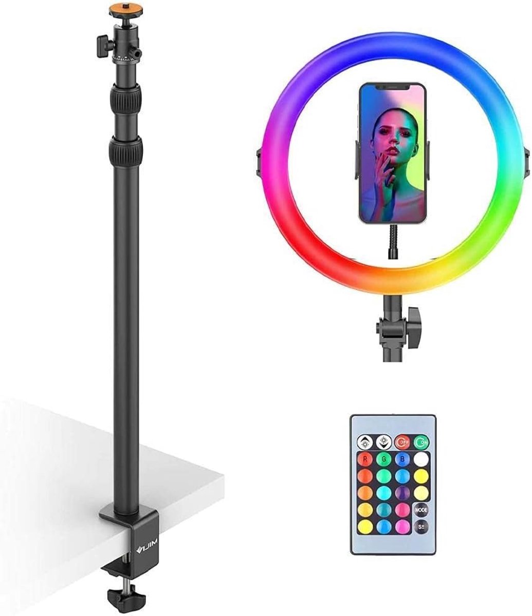 Thijox - RGB Ringlamp met Uitschuifbaar Statief en Tafelklem - Perfect voor YouTube, Live Streams, Selfies, Videogesprekken - 15 Kleuren & Draadloze A