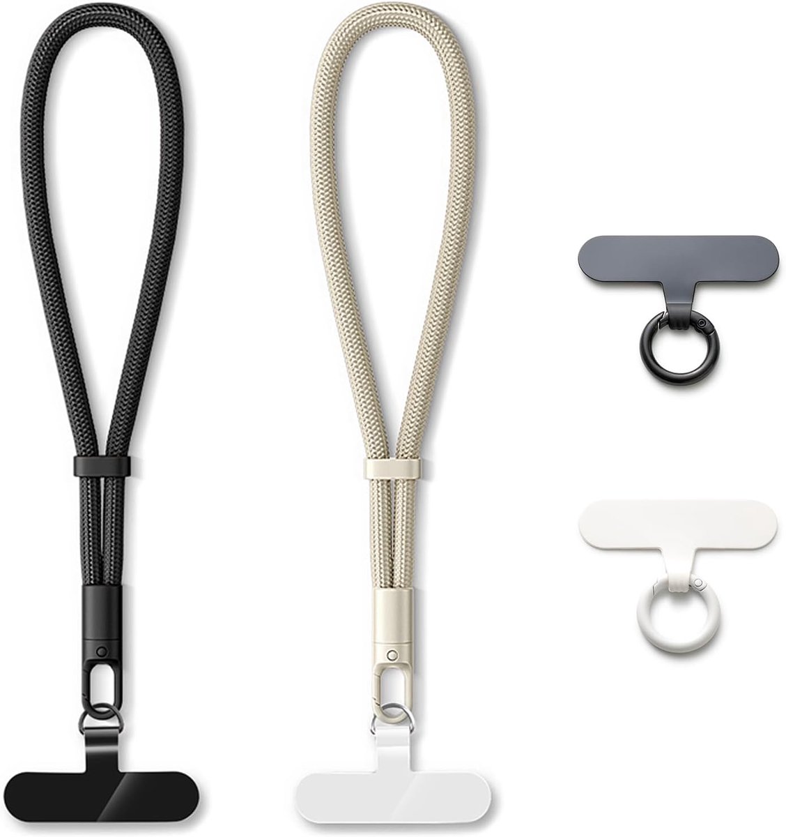 SnelShoppen - MORSUNBELA Korte Telefoon Chain - Mobiele Telefoon Strap - Universele Telefoon Lanyard - Handige Polsband - Zwart + Kameel - Voor Sleute
