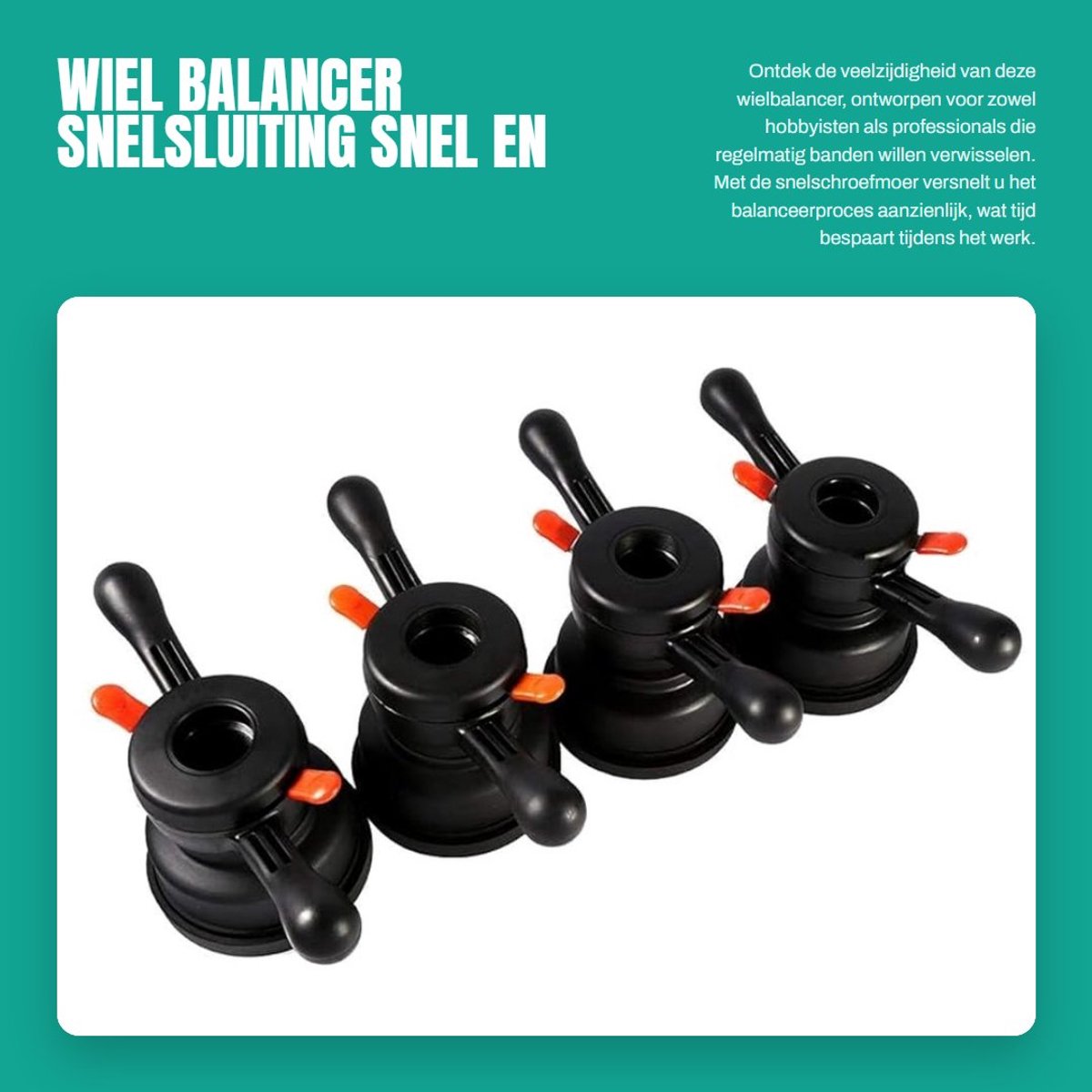 Inovra- Wiel Balancer Professioneel - Snelsluiting Vleugelmoer - 4 Maten - Bandenwisselgereedschap - Duurzaam Kunststof - Corrosiebestendig - Bandenwisseltool