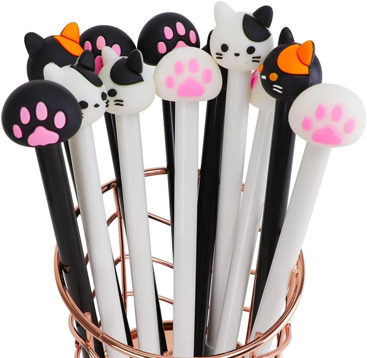 Thijox - Set van 12 Kawaii Schoolspullen met Schattige Katten Gelpennen, Hoofdkantoor en School, Perfect voor Kinderen, Feesttas en Verjaardagscadeau,