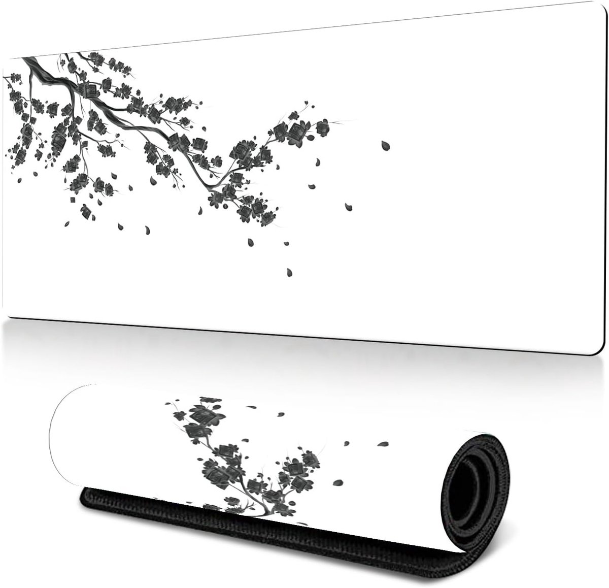SnelShoppen - Grote Gaming Muismat XL 90 x 29 cm met Anti-slip Rubberen Basis, Gestikte Randen, Bureaumat voor Gaming, Kantoor en Werk (Wit)