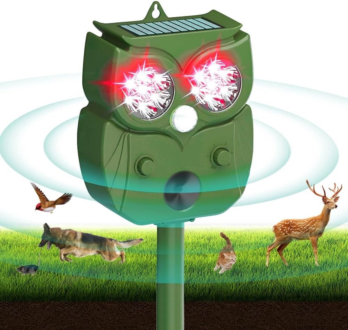 Ultrasone Dierafschrikker voor Tuin - Zonne-energie, 3 Modi, Effectief tegen Katten, Honden en Vogels