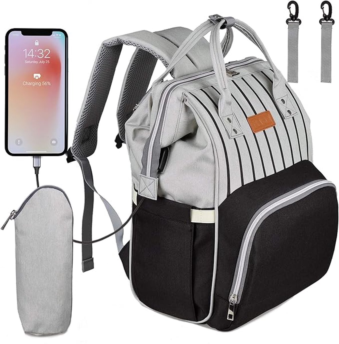 Luierrugzak Baby Multifunctioneel - Grote Luiertas met USB Aansluiting en Kinderwagenriemen - Waterdichte Babytas Rugzak met 12 Vakken en Koeltas - Voor Reizen en Onderweg