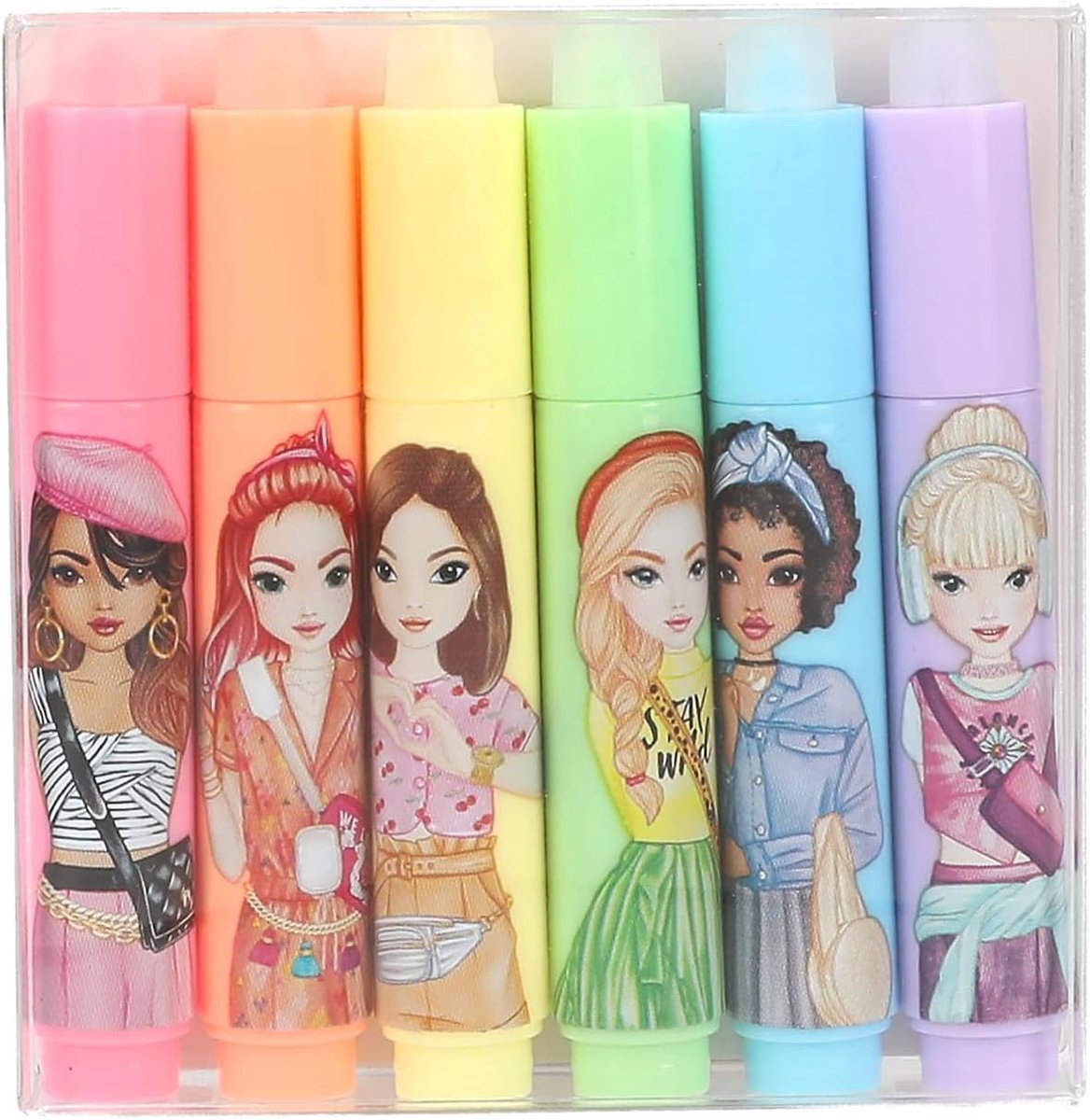 Thijox - Set van 6 Uitwisbare Mini Highlighters - Viltstiften met Brede Punt in Felle Kleuren - Creatief en Onderwijs - Roze, Oranje, Geel, Blauw, Gro