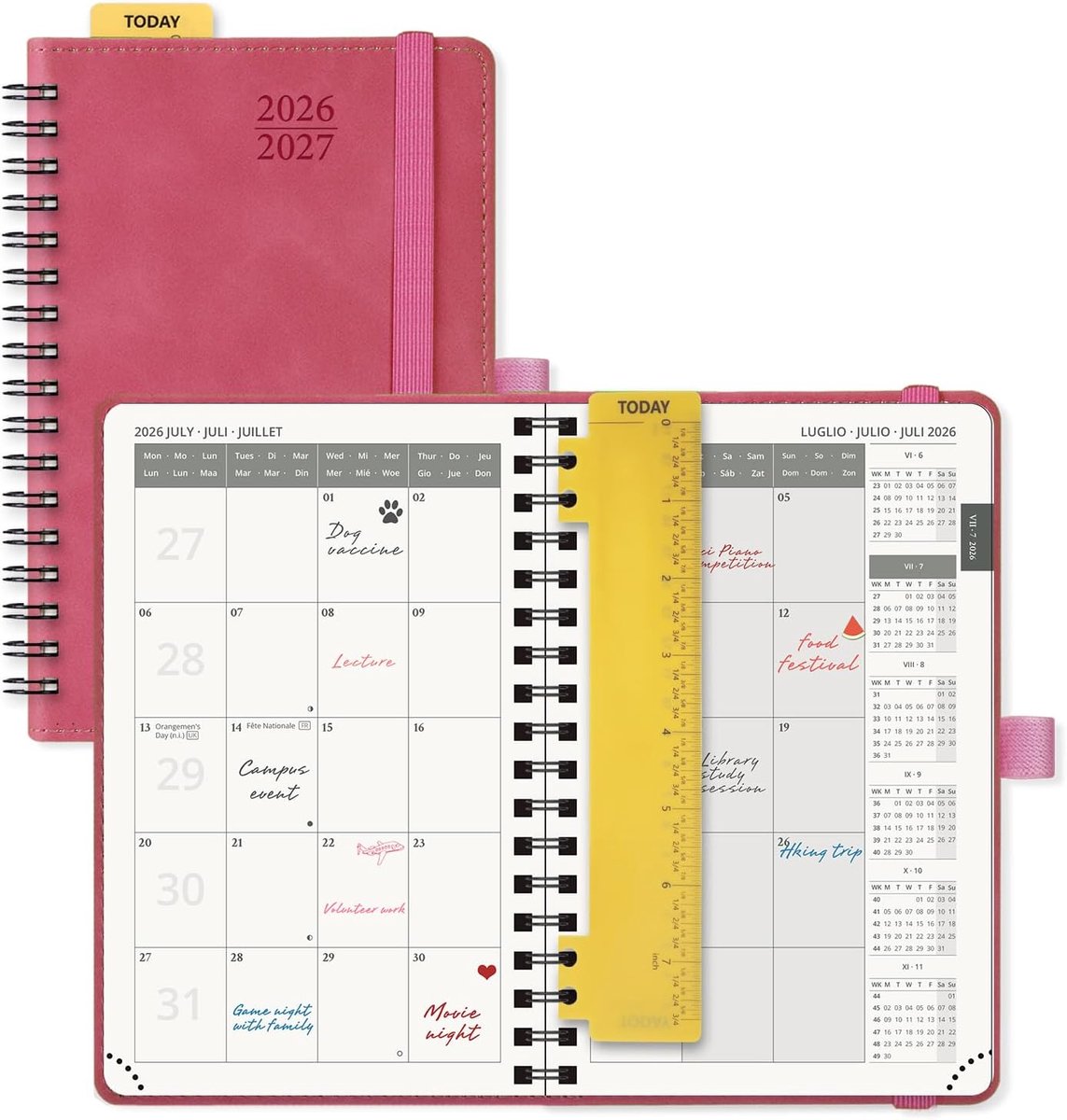 SnelShoppen - Pocket Agenda Maandplanner 2026 2027 A6, 18 Maanden, Fuchsia, Zachte Spiral Binding, 16 x 10,5 cm, 100 GSM, Perfect voor School, Werk en