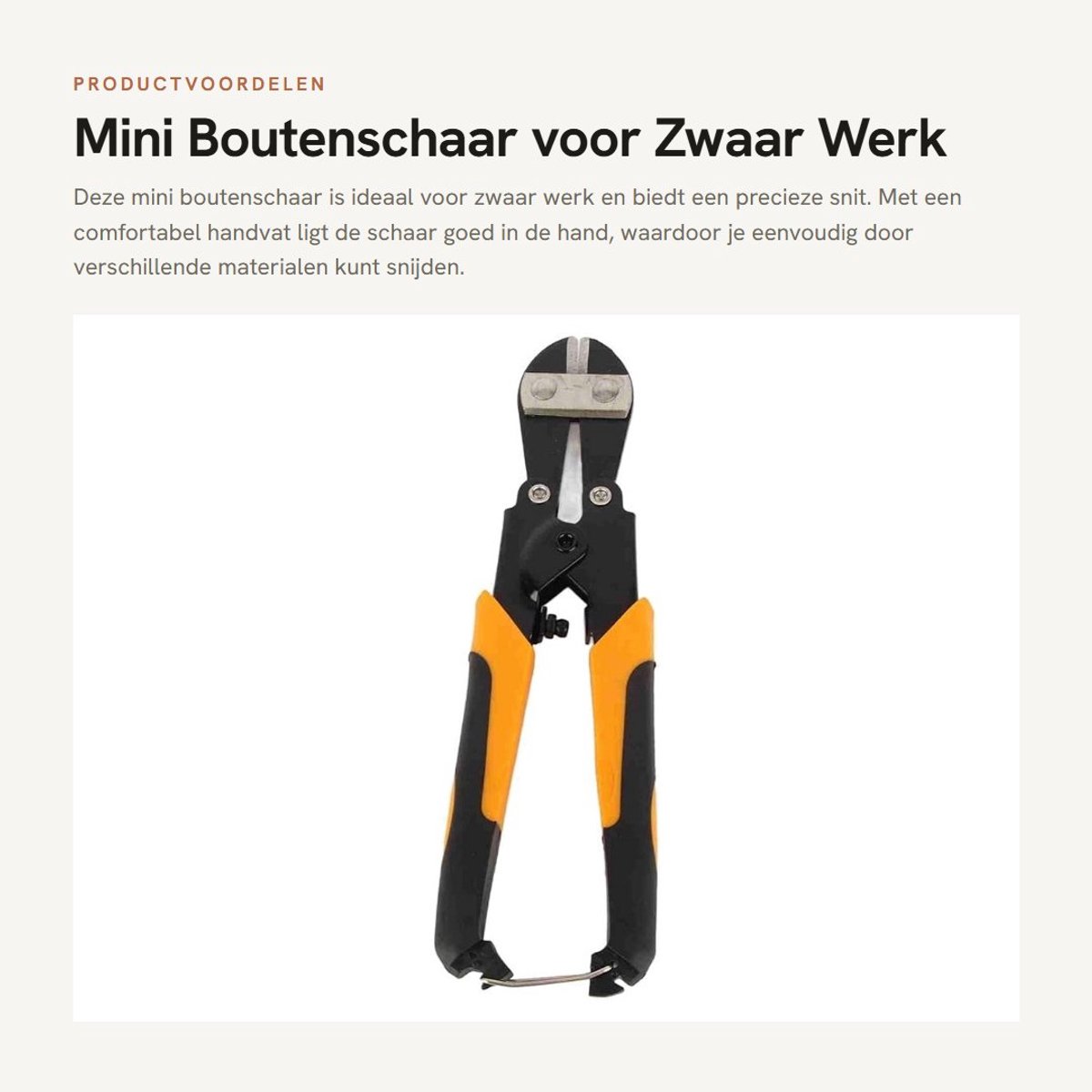 Inovra- Boutenschaar Mini - Kabeltang - Draadtang - 8 Inch - Handgereedschap - Schaar voor Zwaar Werk - Kniptang