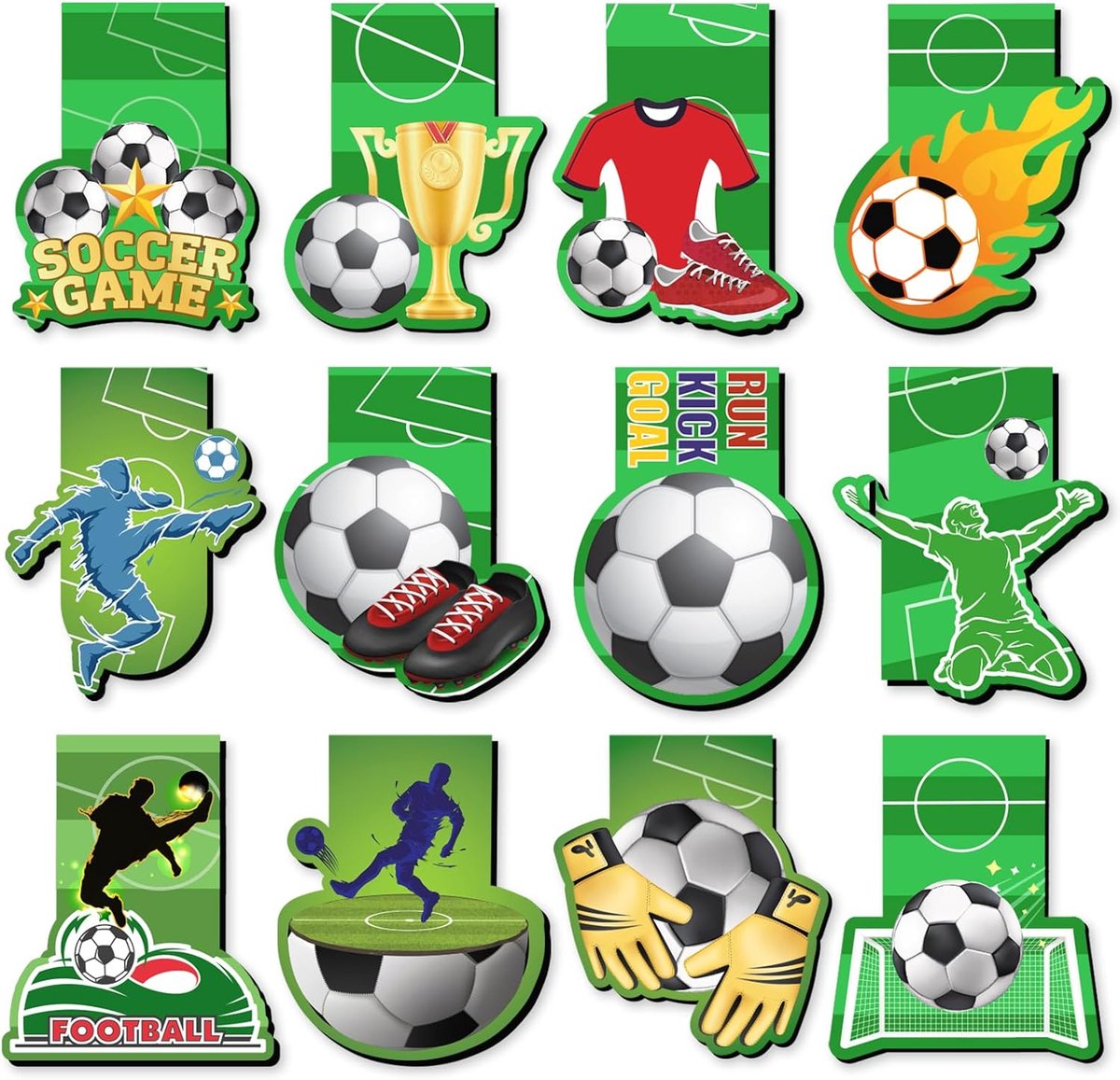 Thijox - 12 Magnetische Boekenleggers Voetbal - Kleurige Cadeaus voor Kinderen - Ideaal voor Kerst, Kinderverjaardag, Gastgeschenken - Zachte Magneet,