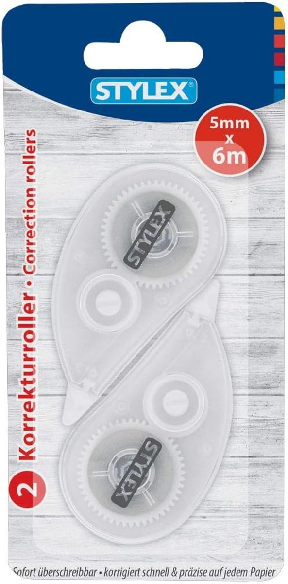 Thijox - Correctieroller 5 mm - 6 m band - 2 stuks - Direct overschrijfbaar - Snel en nauwkeurig corrigeren op elk papier - Perfect voor school, kanto