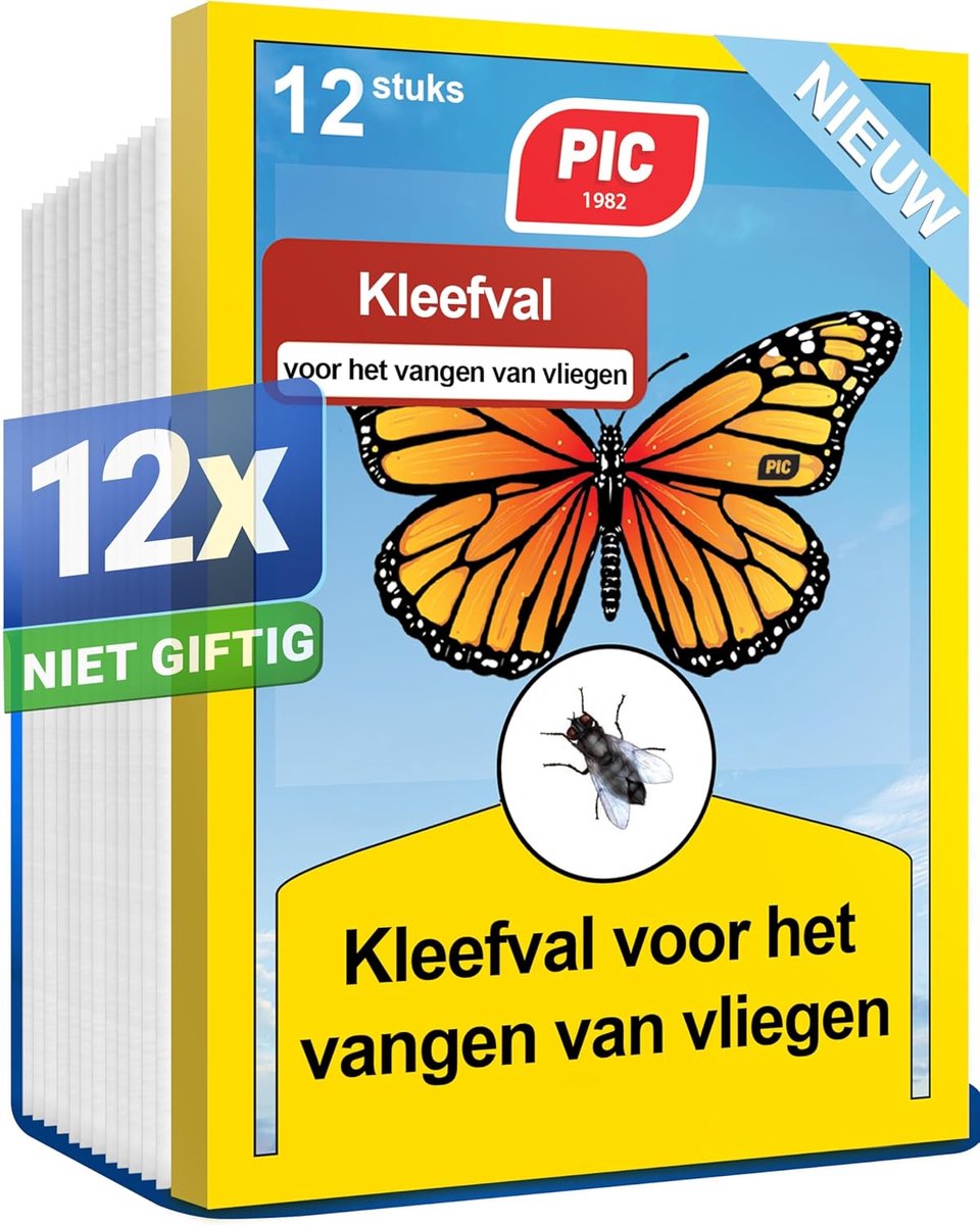 SnelShoppen - 12x Effectieve Vliegenvanger Raamstickers met Vlinder Ontwerp - Ideaal voor Ramen, Tuin, Keuken, en Feestjes - Makkelijk aan te brengen