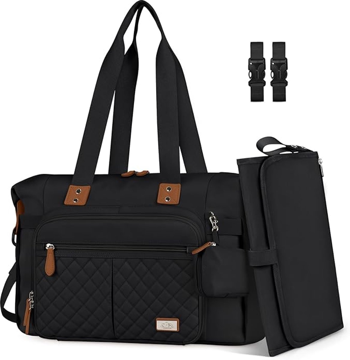 Luiertas Baby Waterdicht - Grote Luier Tote Bag met Verschoonmat en Fopspeenhouder - Babytas met Geïsoleerde Flessenvakken, Schouderriem en Bagageriem - Voor Mama en Papa Onderweg