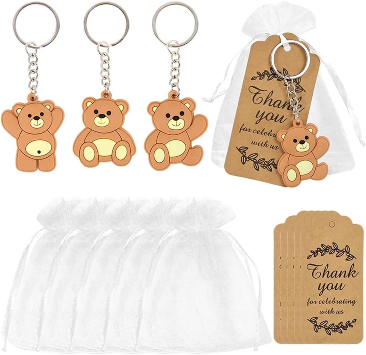 Thijox - 20 Stuks Sleutelhangers Babyshower - Gastgeschenken voor Jongens en Meisjes - Inclusief Organza Zakjes en Bedanketiketten - Feestdecoratie vo