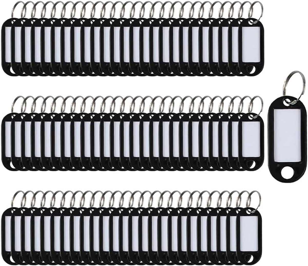 Thijox - 100Pcs Plastic Sleutelhangers met Etiketten - ID Naam Bagage Sleutelhangers met Labels en Split Ring - Ideaal voor Feesten, Camping, Kinderen