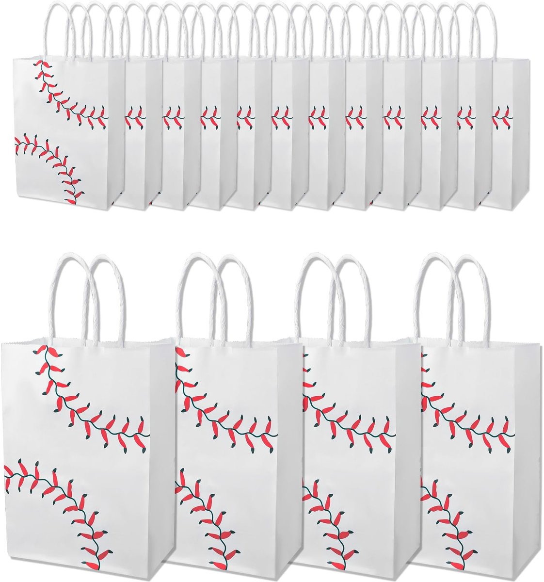 Inovra- Geschenkzakken 16st - Honkbalpatroon - Kraftpapier - Feestgeschenkzakken - Snoepzakken - Handvat - 20,8x15x8cm - Cadeauzakjes