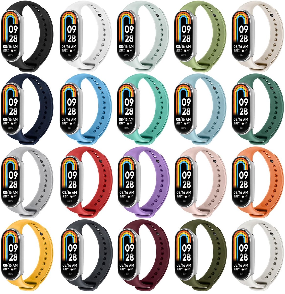 Inovra - 20 Stuks Siliconen Armbanden voor Xiaomi Band 8/9