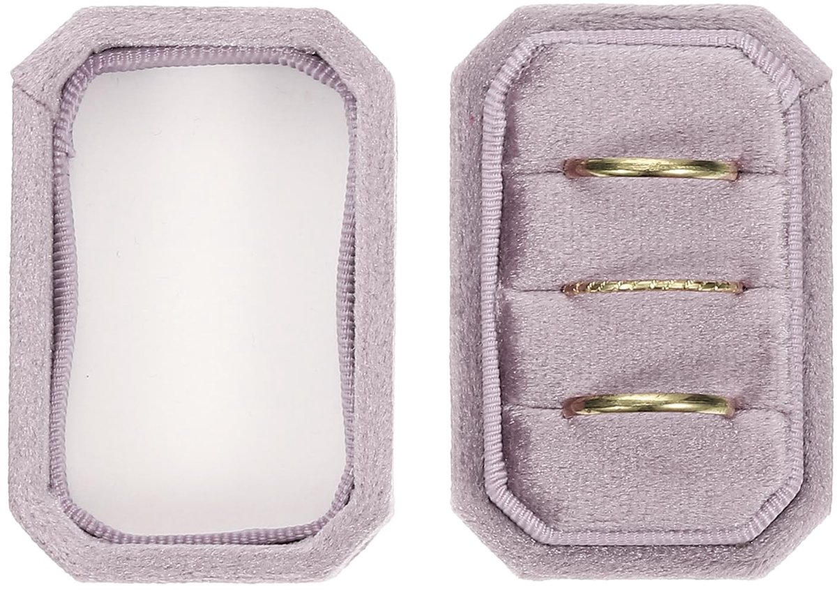 Dailygoods - PATIKIL Fluwelen ringdoos 3 vakken, achthoekige 3 ringen dragerhouder, handgemaakte vintage ringen, displayorganizer voor sieradenopslag, voorstel, verloving, huwelijksceremonie, champagnepaars