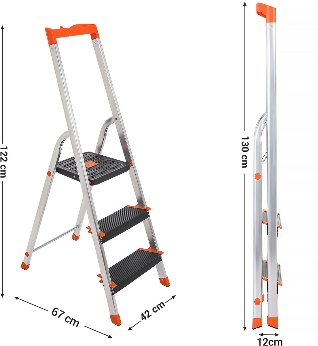 SONGMICS - Huishoudtrap - Ladder - Vouwladder - 3 Treden - Aluminium - Antislip - Max 150 kg – foto 6