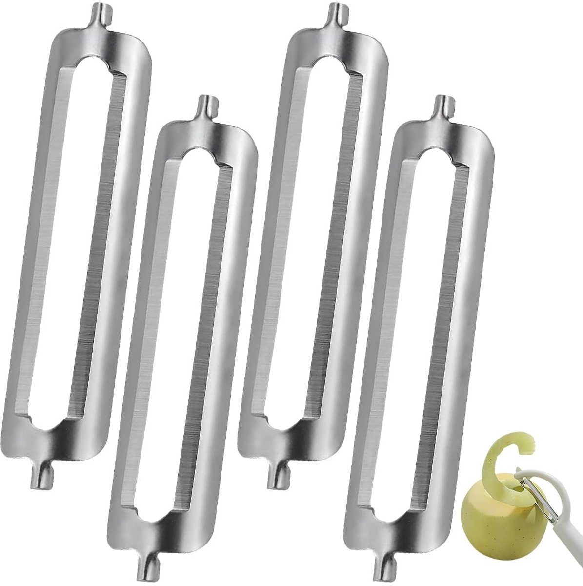 Dailygoods- Groenteschiller Mesje - 4 Vervangende Mesjes - Dubbelzijdig Roestvrij Staal - Scherpe Mesjes - Eenvoudige Installatie - Voor Groenten en Fruit - Dunschiller Mesje
