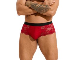 Zeloria Heren Kant Boxer – Transparante Erotische Lace Boxershort – Rood – XL – Stretch & Comfort