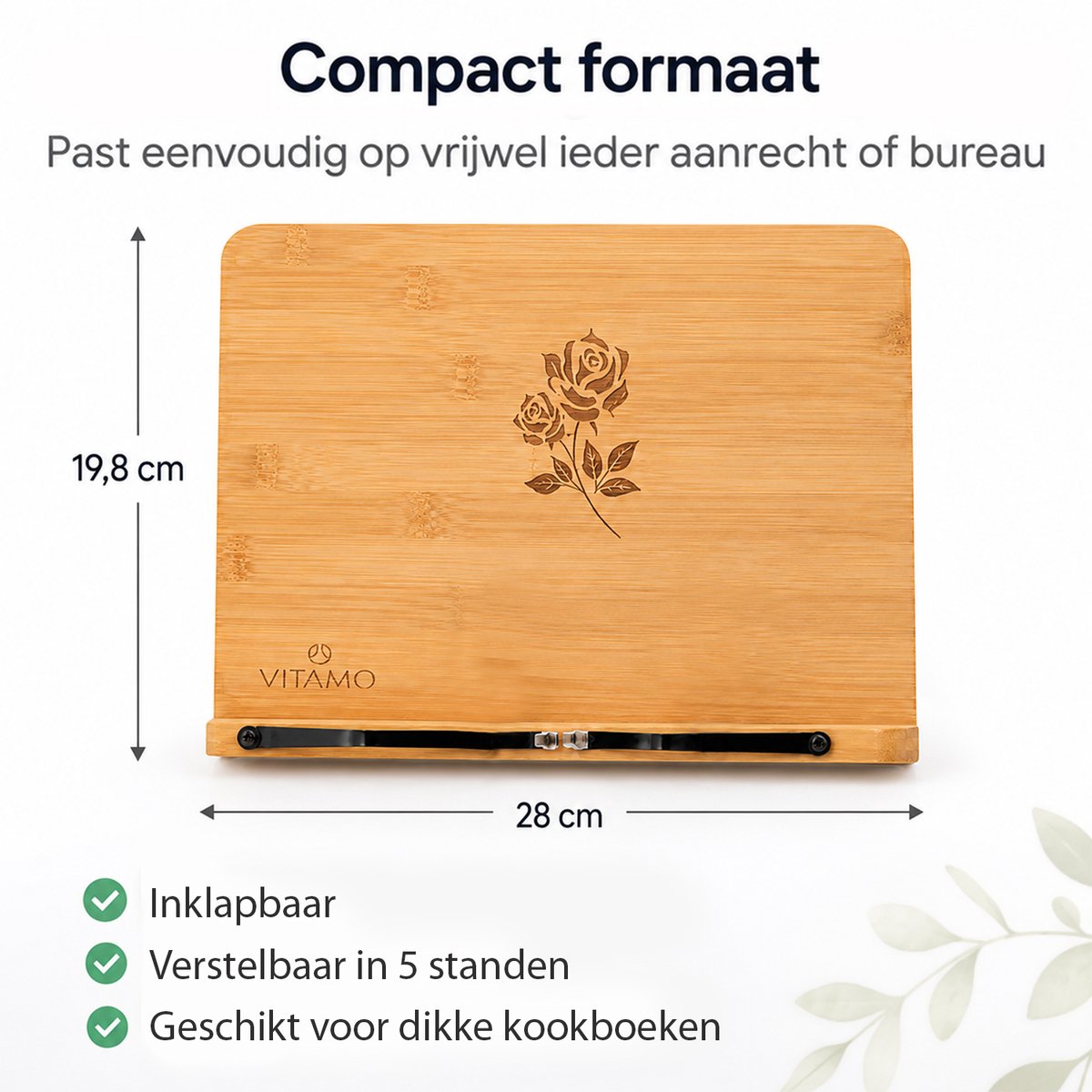 VITAMO™ Bamboe Kookboekstandaard - Boekenstandaard - Verstelbaar in 5 Standen - Bladzijdehouder - Geschikt voor Dikke Kookboeken - Inklapbaar - Tablet & iPad Houder - Receptenhouder — cadeau in Kookcadeaus - foto 6