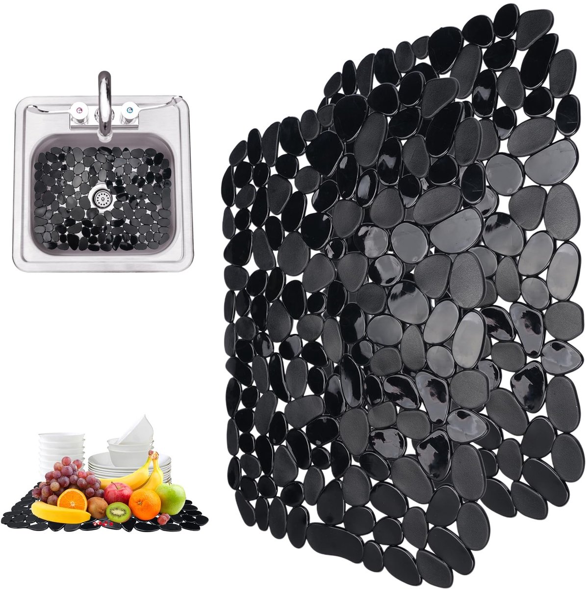 Dailygoods - Set van 2 PVC Spoelbakmat 40 x 30 cm Spoelbakinzetstukken,Bescherming Voor Gootsteen,Inzetstukken Voor Spoelbak, Beschermmat Voor Keuken, Badkamer, Kiezelvormige Spoelbakbescherming