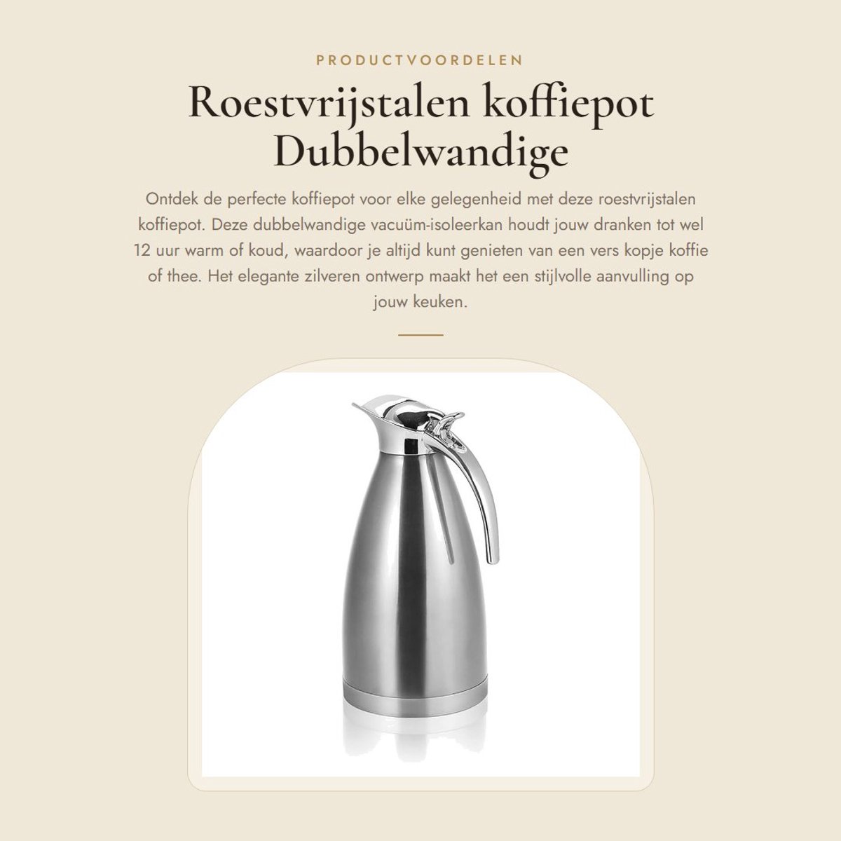 Dailygoods- Koffiepot Dubbelwandig - Thermoskan 2 Liter - Roestvrij Staal - Isoleerkan - Warmteopslag 12 Uur - Elegant Ontwerp