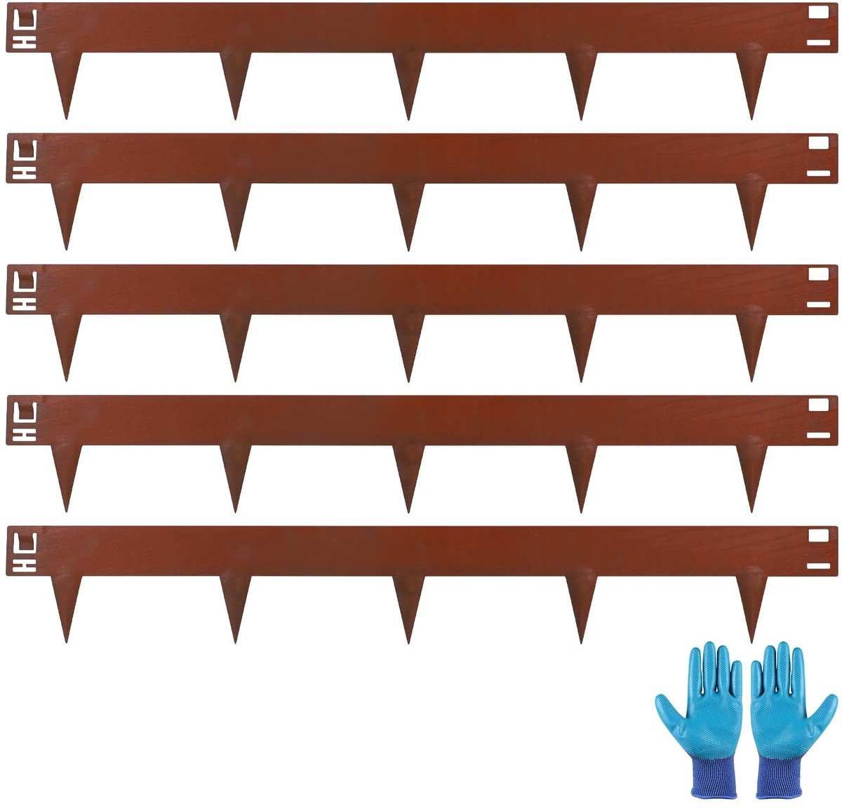Dailygoods - LALAGO Flexibele gazonrand van cortenstaal 5 m - Garden Metal bed behuizing 15 cm hoog - perkbegrenzing met rooster, gazonrand metaal, 5 stuks x 1m borderrand + 1 paar montagehandschoenen (roest)