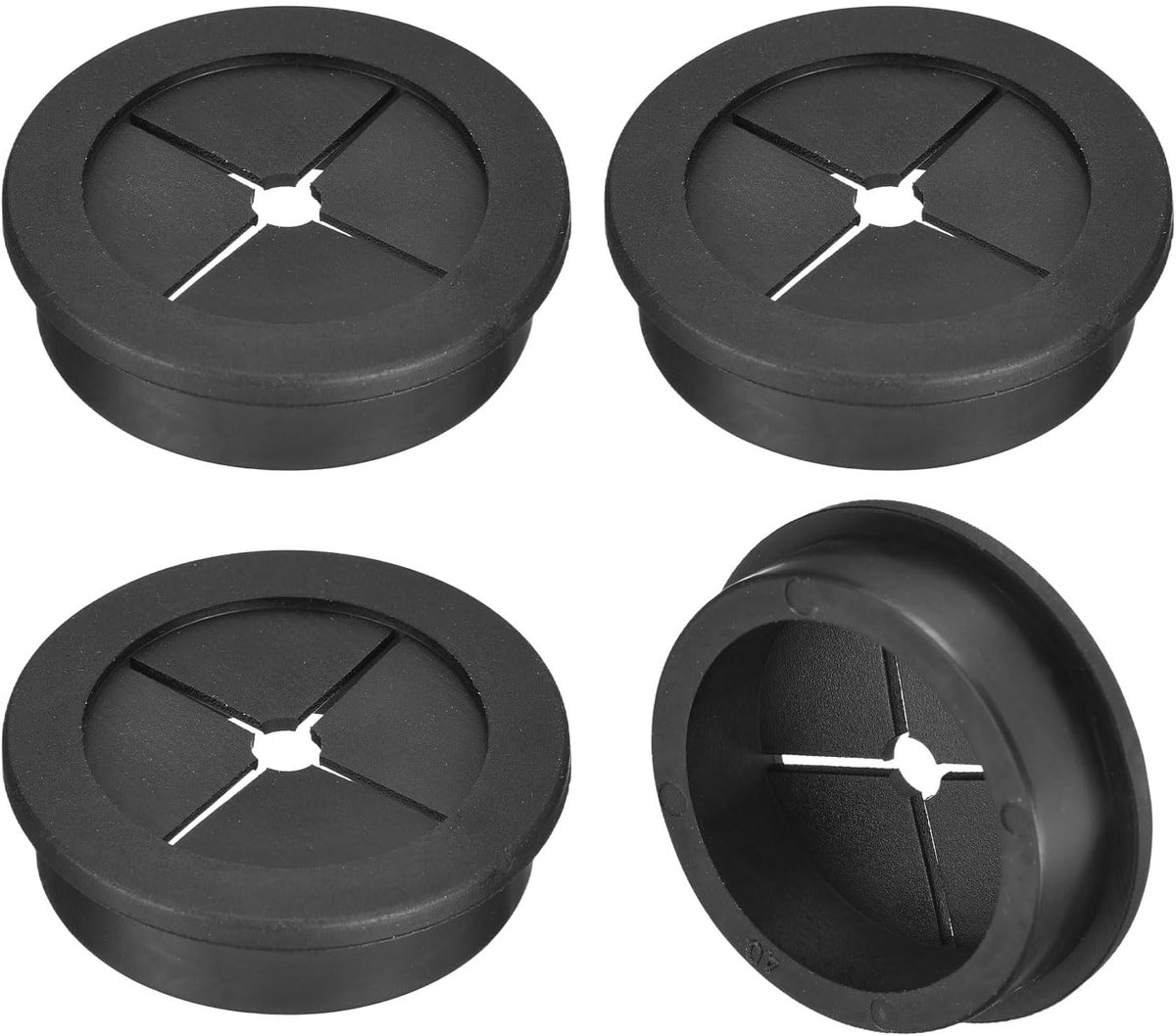 Dailygoods - QUARKZMAN 4 stuks kabeldoorvoer voor bureau, 1-9/16 inch (40 mm) kabeldoorvoer van flexibel rubber, gatafdekking voor kabelorganizer, bureau, computer, zwart