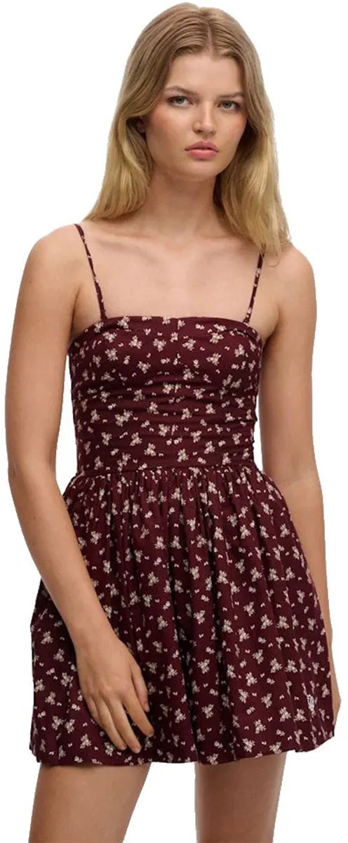 Superdry Corset Cami Mouwloze Jurk XS Vrouw Burgundy Bouquet Ditsy