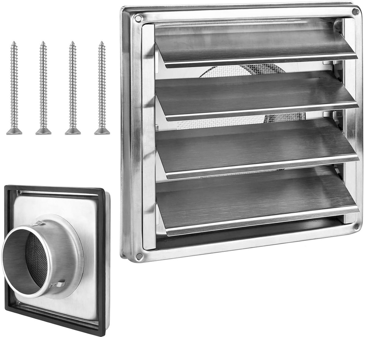 Dailygoods- Ventilatierooster 125 mm - Roestvrij Staal - Weerbestendig - Afzuigventiel - Terugslagklep - Rubberen Afdichting - 18x18x7 cm - Afvoerrooster