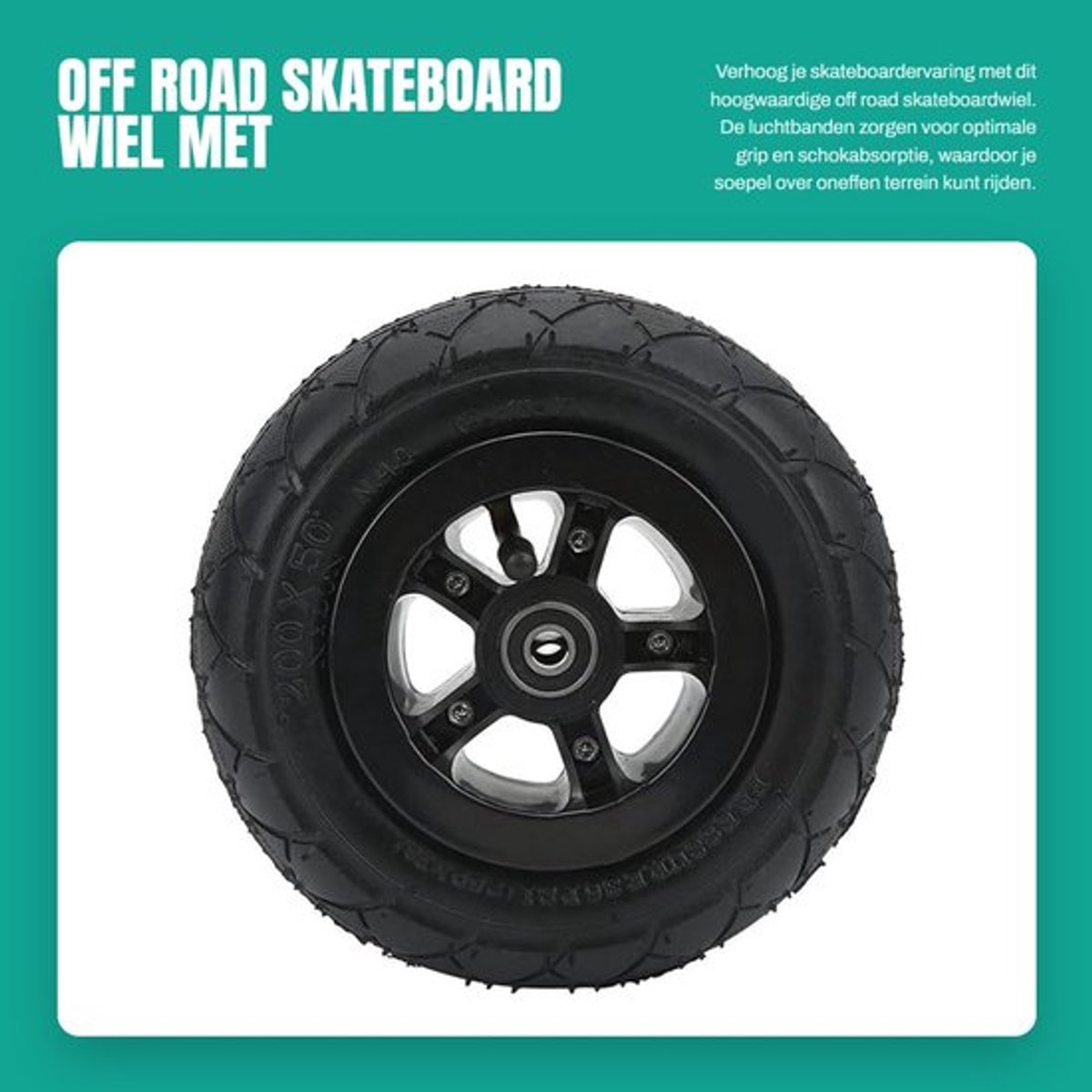Dailygoods- Skateboard Wiel 8 inch Luchtband Off Road Wiel Zwart