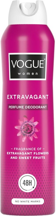 Roze Vogue Extravagant parfum deodorant met passiebloem en 48H bescherming.