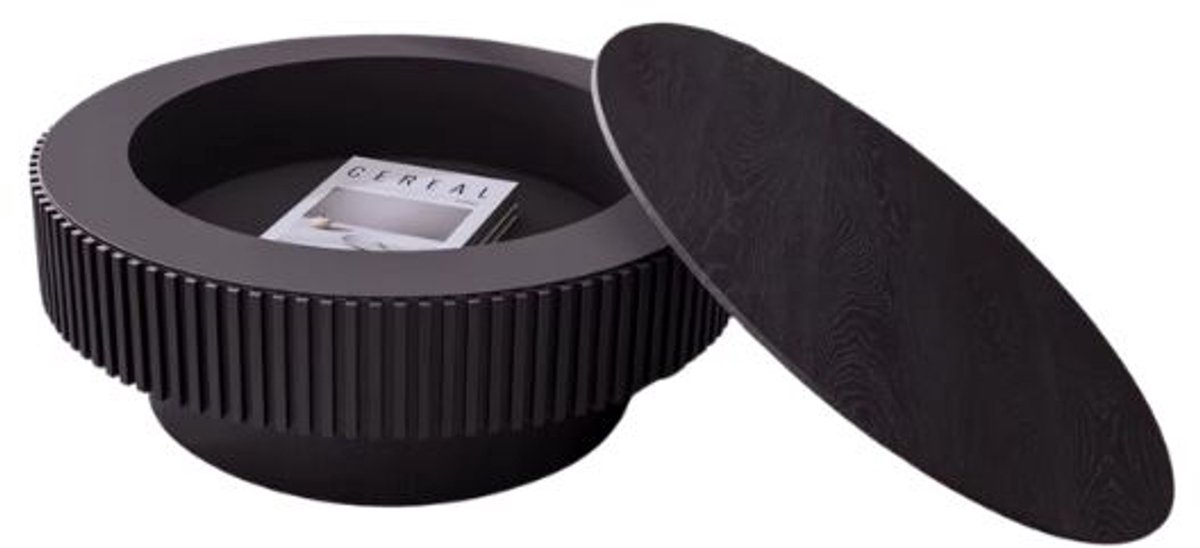 Emvae Salontafel - Salontafel met Opbergruimte - Rond - Koffietafel - Modern - Hout - Diameter 75 cm - Zwart
