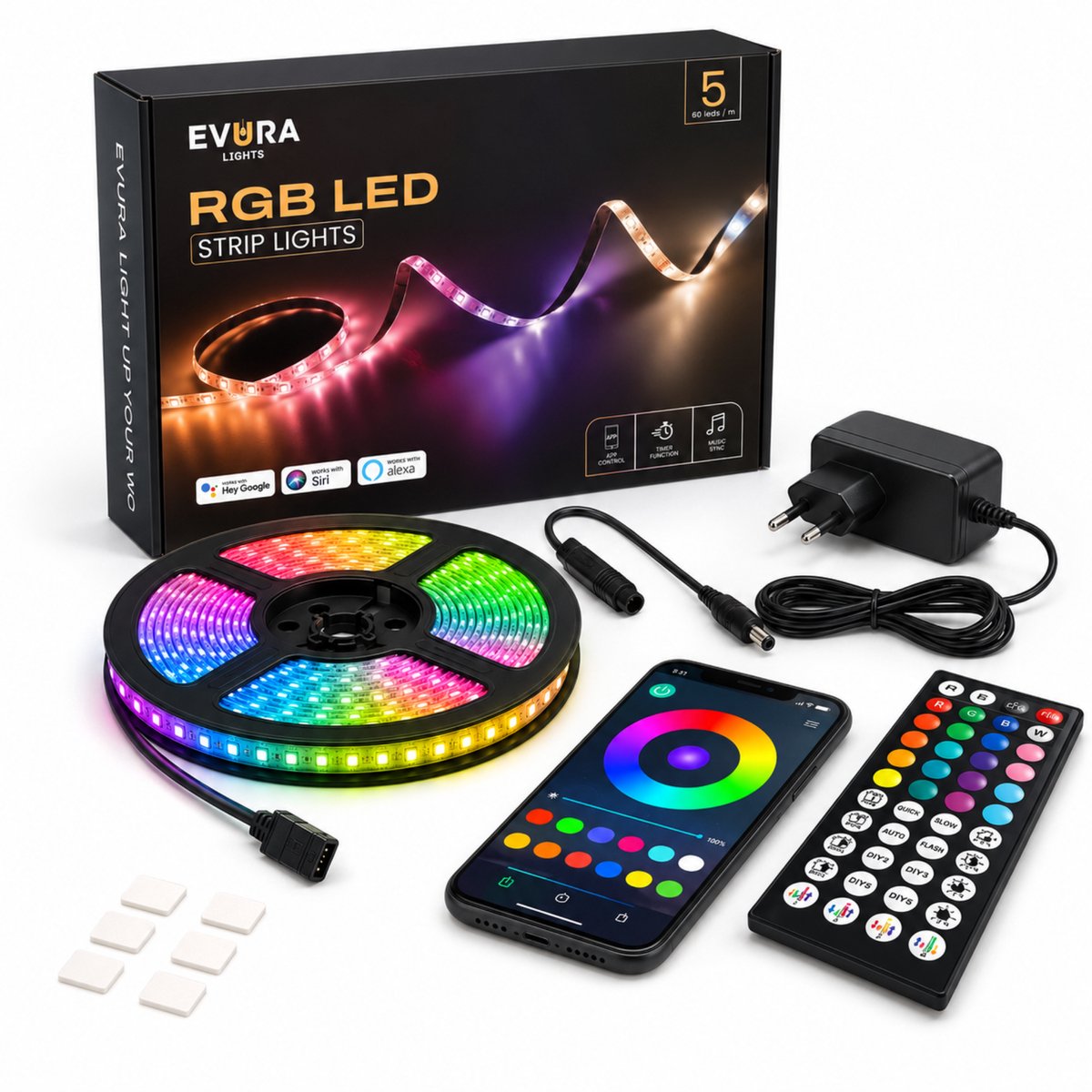 Evura Goods - LED Strip 5 Meter Smart - 60 LEDs per Meter - IP20 - Tuya Wifi