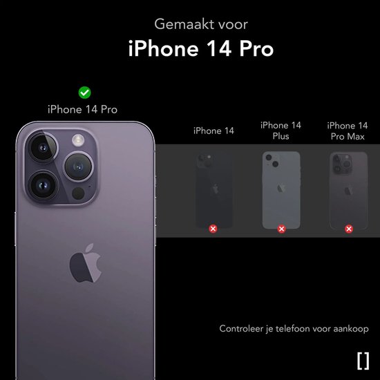 Gemaakt voor iPhone 14 Pro. Illustratie van iPhone 14 Pro en de Nekiit hoes. Andere iPhone modellen worden afgeraden.