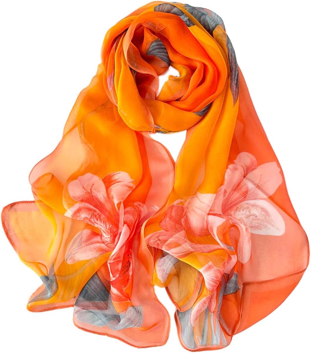 B72 Sjaal voor dames, zijden hoofdband, gevoel, chiffon, bandana, haarsjaal, sjaal, stola, sjaal, groot, vierkant, 160 x 50 cm, charme en elegantie